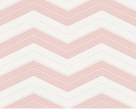 Tapeta na flizelinie niemieckiej firmy A.S. Creation z kolekcji DESIGNDSCHUNGEL. Ten wzór nowoczesne, delikatne zygzaki w odcieniu bladego różu.