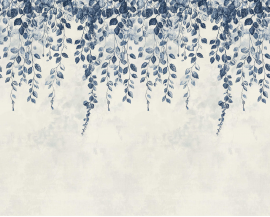 MURAL DO SALONU I SYPIALNI GRANATOWE LIŚCIE ZWISAJĄCE Z GÓRY BEZ PASOWANIA