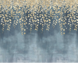 MURAL DO POKOJU ZŁOTE LIŚCIE ZWISAJĄCE Z GÓRY BEZ PASOWANIA NA FLIZELINIE