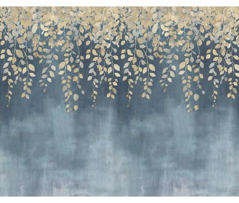 MURAL DO POKOJU ZŁOTE LIŚCIE ZWISAJĄCE Z GÓRY BEZ PASOWANIA NA FLIZELINIE