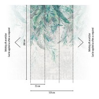 TAPETA BEZ PASOWANIA PANEL MURAL TURKUSOWE LIŚCIE NA BETONOWEJ ŚCIANIE