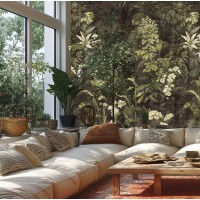 TAPETA BEZ PASOWANIA PANEL MURAL ZIELONE LIŚCIE KWIATY DŻUNGLA 159/280