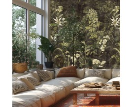 TAPETA BEZ PASOWANIA PANEL MURAL ZIELONE LIŚCIE KWIATY DŻUNGLA 159/280