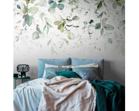 TAPETA MURAL BEZ PASOWANIA KOLOROWE LISTKI ZWISAJĄCE Z GÓRY NA BIAŁYM TLE