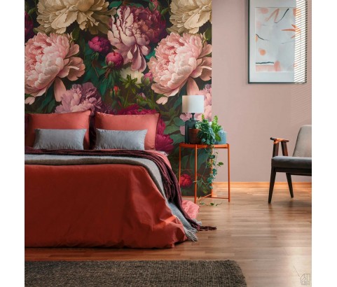 TAPETA BEZ PASOWANIA NA FLIZELINIE DUŻE NATURALNIE KWIATY PIWONIE