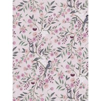 TAPETA KOLOROWE KWIATKI PTASZKI NA GAŁĄZKACH NA RÓŻOWYM TLE FLIZELINA