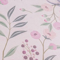 TAPETA KOLOROWE KWIATKI PTASZKI NA GAŁĄZKACH NA RÓŻOWYM TLE FLIZELINA