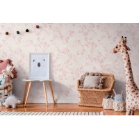 TAPETA DROBNE RÓŻOWE GAŁĄZKI Z KWIATUSZKAMI NA JASNYM TLE