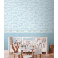 TAPETA DZIECIĘCA BIAŁE CHMURKI NA NIEBIESKIM TLE FLIZELINA