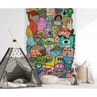 TAPETA BEZ PASOWANIA MURAL MŁODZIEŻOWY KOLOROWE POSTACIE Z KRESKÓWEK