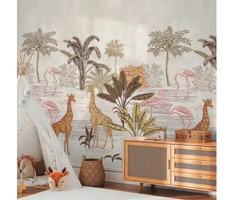 TAPETA BEZ PASOWANIA DLA DZIECI MURAL ZWIERZĘTA DŻUNGLA