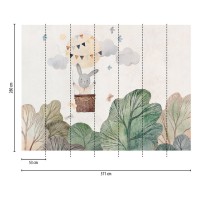 TAPETA BEZ PASOWANIA DLA DZIECI MALOWANY LAS KRÓLICZKIEM W BALONIE