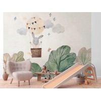 TAPETA BEZ PASOWANIA DLA DZIECI MALOWANY LAS KRÓLICZKIEM W BALONIE