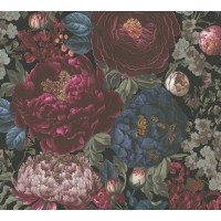 TAPETA KOLOROWE PĄKI KWIATÓW CZARNE TŁO NA FLIZELINIE