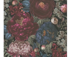 TAPETA KOLOROWE PĄKI KWIATÓW CZARNE TŁO NA FLIZELINIE