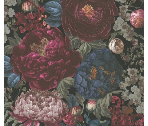 TAPETA KOLOROWE PĄKI KWIATÓW CZARNE TŁO NA FLIZELINIE