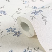 Tapeta 390713-0 Niebieskie Kwiatki Listki w Angielskim Stylu