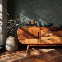 Tapeta 79019-2 Ornament zielono złoty