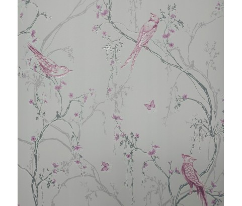 Tapeta brokatowa ptaki na gałęziach